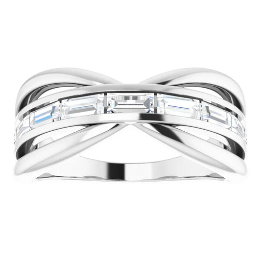 Platinum 1 1/6 CTW Straight Baguette Diamond Negative Space wedding band