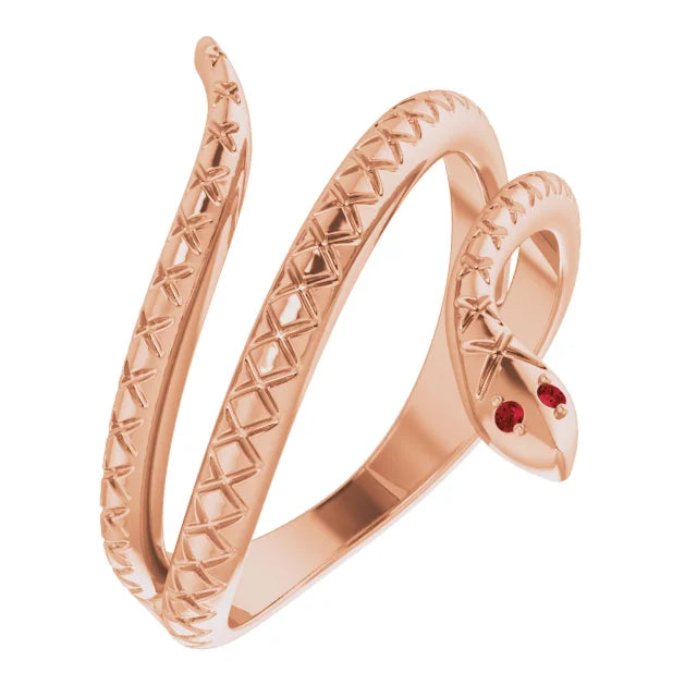 Garnet Ring - Snake Ringd 14K Rose Gold