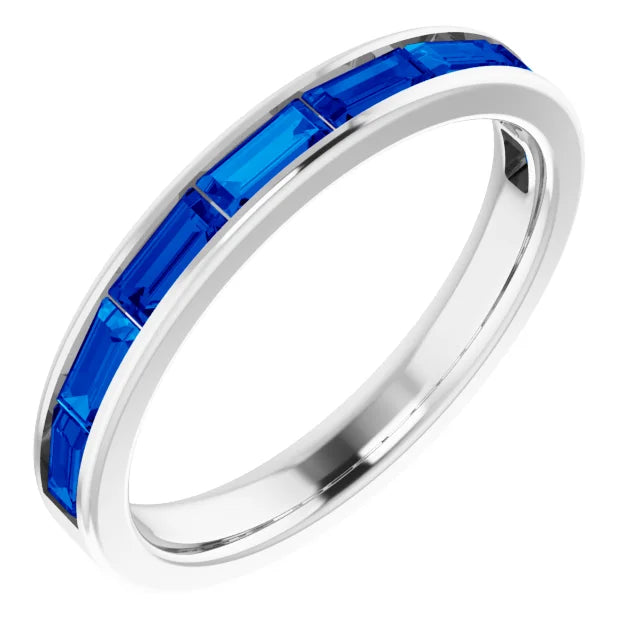 blue sapphire 14k White gold stackable ring for women 