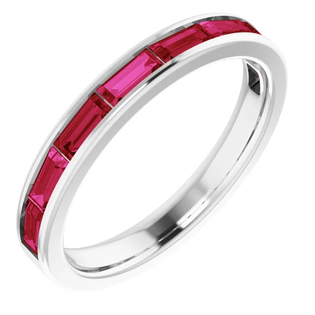 Ruby 14k White stackable ring for women 