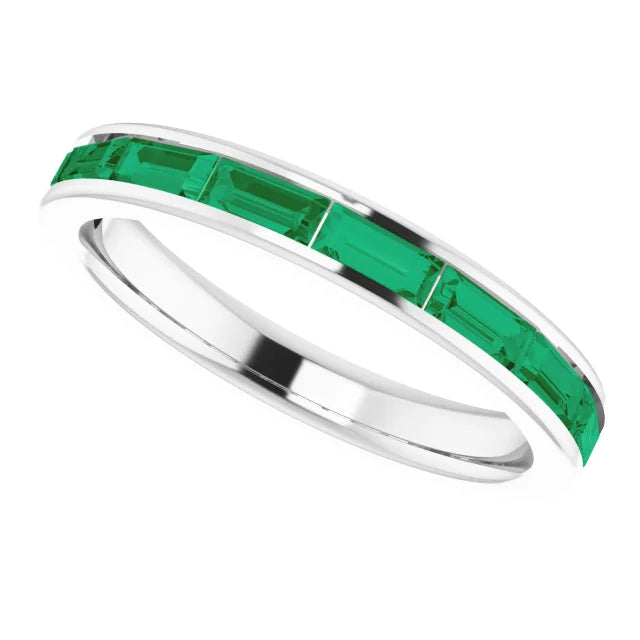 emerald stackable ring for women 14K White Gold side picture