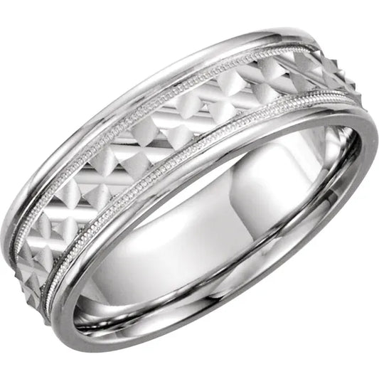 14K white Gold Men Band with Milgrain Media 1 of 3