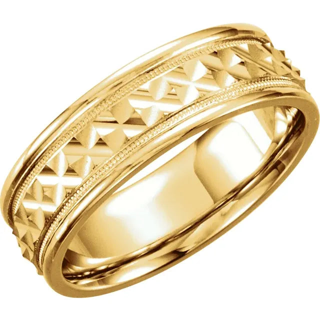 14K Yellow Gold Men Band with Milgrain Media 