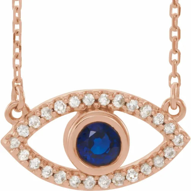 Evil Eye blue sapphire necklace 14k Rose gold