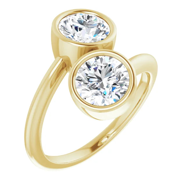 2 Round Stones Natural Diamond Engagement Ring yellow gold