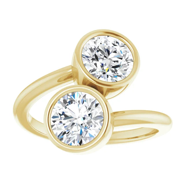 2 Round Stones Natural Diamond Engagement Ring 14K Yellow Gold