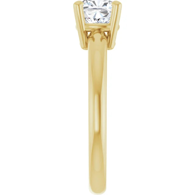 1 CT Cushion Shape Solitaire Engagement Ring Set in Yellow Gold showing shank from the side