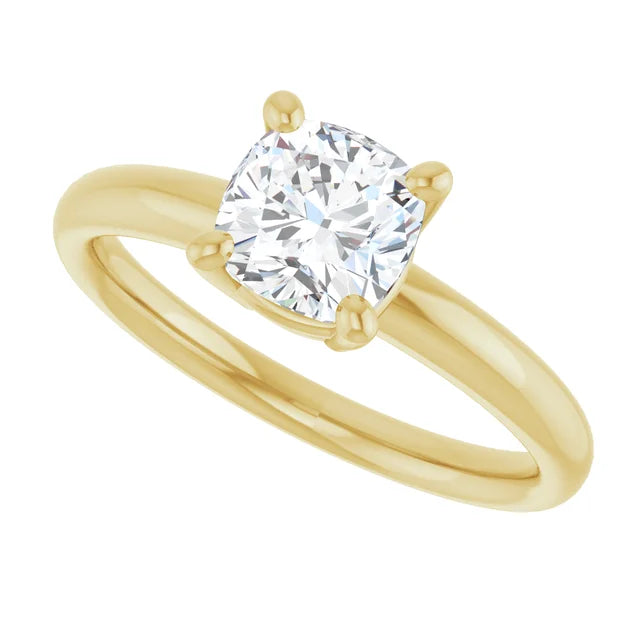 Sideway Picture for 1 CT Cushion Shape Solitaire Engagement Ring Set in Yellow Gold