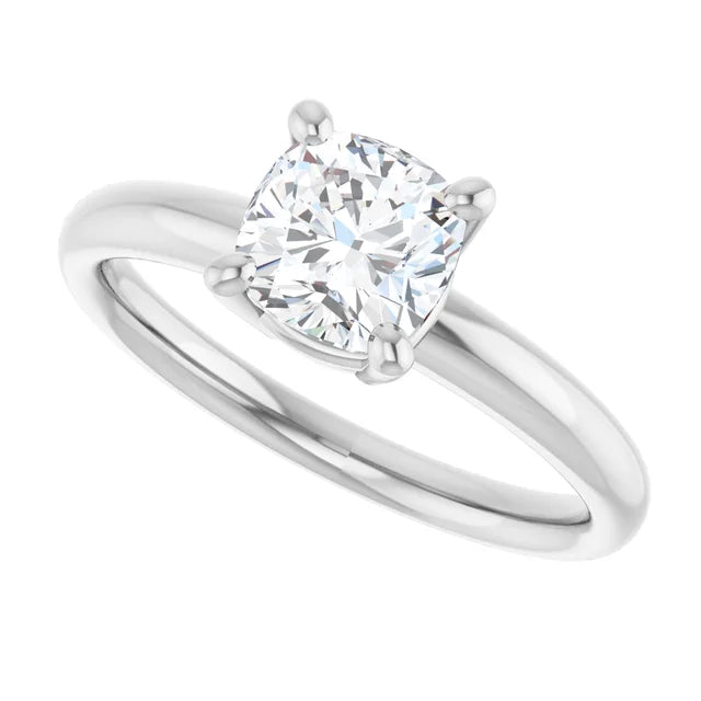 Sideway Picture for 1 CT Cushion Shape Solitaire Engagement Ring Set in white gold or platinum 