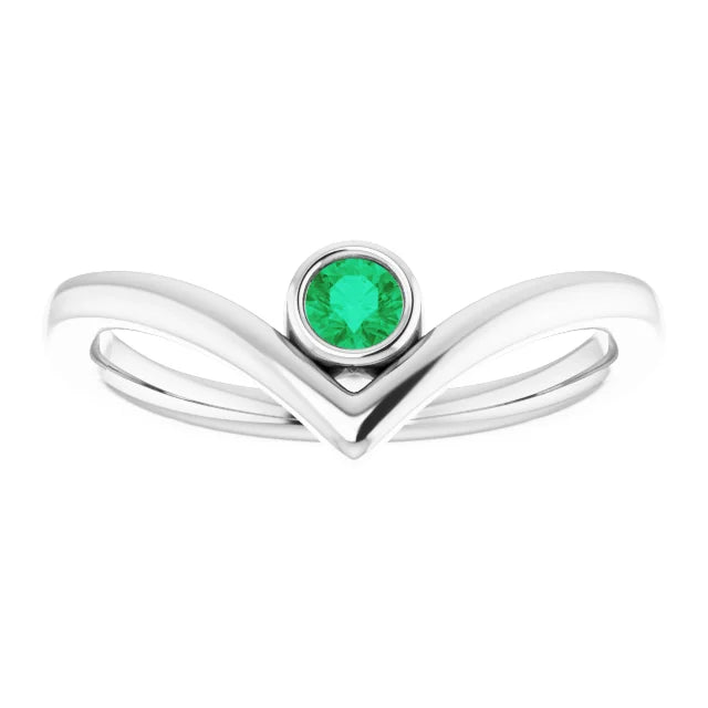 emerald ring - 14k White gold