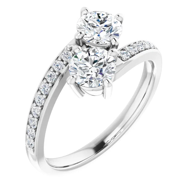 1 CTW Two Stone Diamond Engagement Ring 18K White Gold