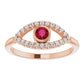 evil Eye Diamond Ring for women - ruby Ring on 14K Rose Gold Details