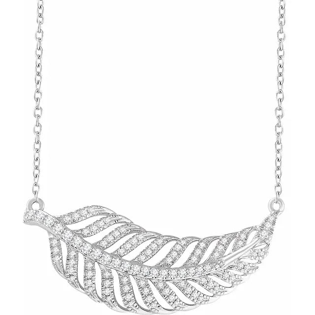 14K White Gold Leaf Diamond Necklace (3/8 CTW) details 