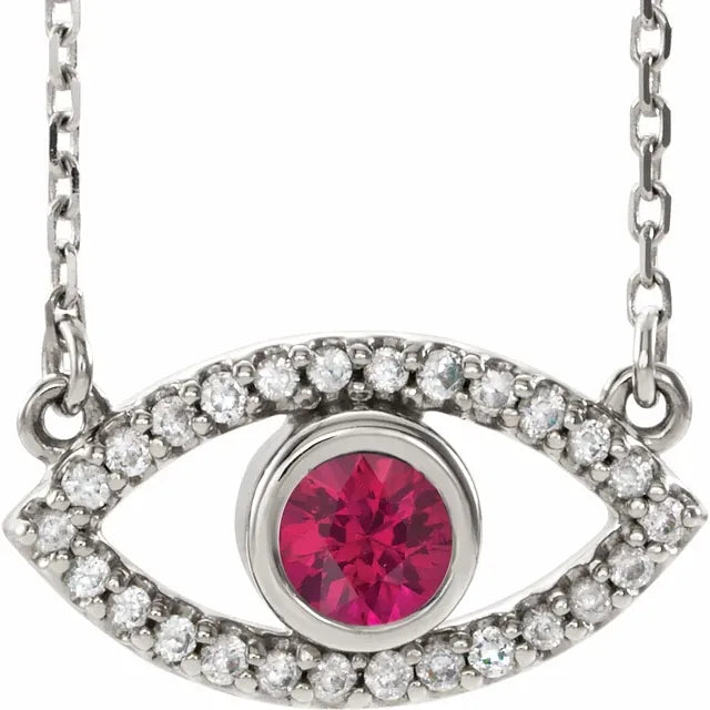 Evil Eye Ruby Necklace 14K White Gold