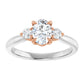 14K White & Rose Gold three Stone Diamond engagement ring