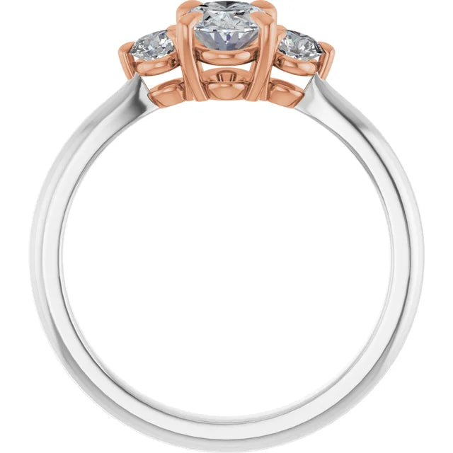 14K White and Rose Gold three Stone Diamond engagement ring