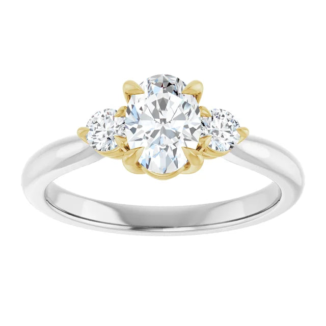 14K White and yellow Gold three Stone Diamond engagement ring