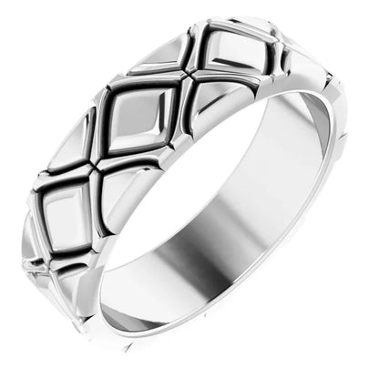 X-Pattern Quilted Men Band white gold