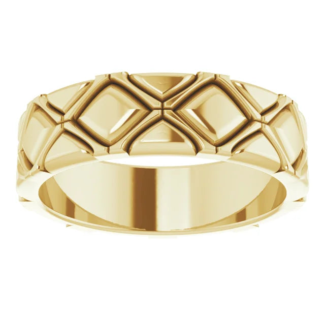 X-Pattern Quilted Men Band Yellow Gold front picute