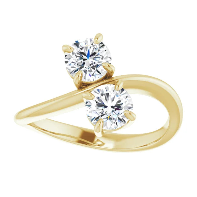 1 CTW Two Stone Round Diamond Engagement Ring Yellow Gold Straight Picture 