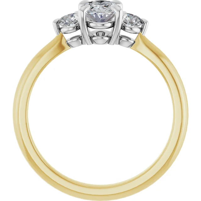 14K Yellow & White Gold three Stone Diamond engagement ring 