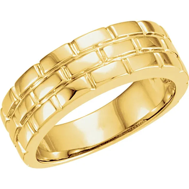 Gold Brick Design Tapered Men Band yellow gold