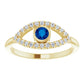 evil Eye Diamond Ring for women - Blue sapphire Ring on 14K Yellow Gold Details 