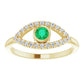 evil Eye Diamond Ring for women - Emerald Ring on 14K Yellow Gold Details 