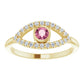 evil Eye Diamond Ring for women - Pink Tourmaline Ring on 14K Yellow Gold Details 