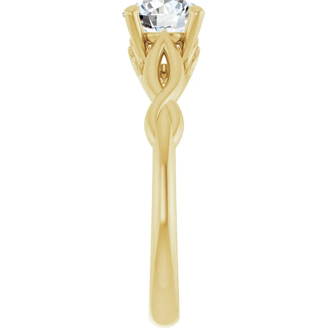 1 Ct Vintage inspired round Diamond solitaire engagement Ring showing twisted shank from the side 