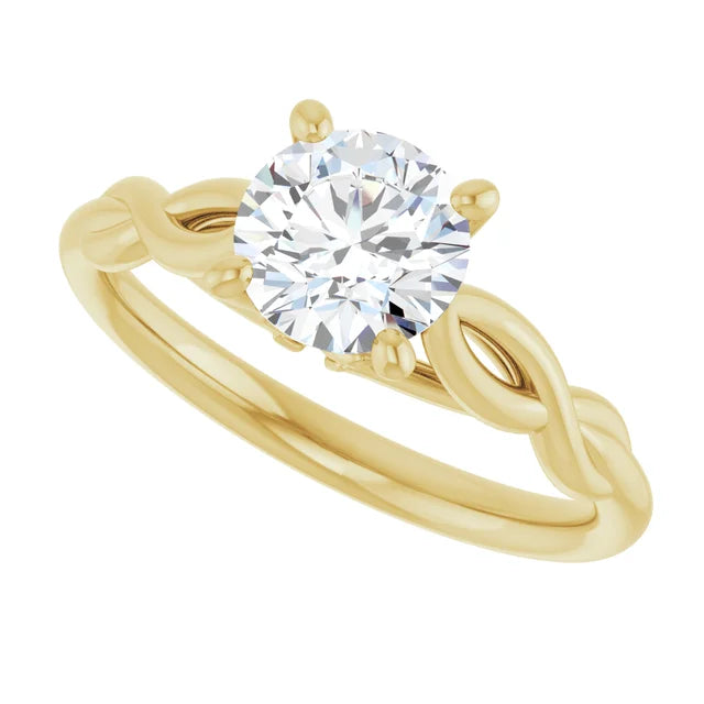 Sideway picture for 1 Ct Vintage inspired round Diamond solitaire engagement Ring set in Yellow Gold