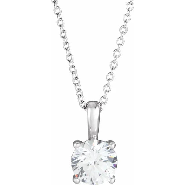 Round Natural Diamond Solitaire Necklace 14K White Gold