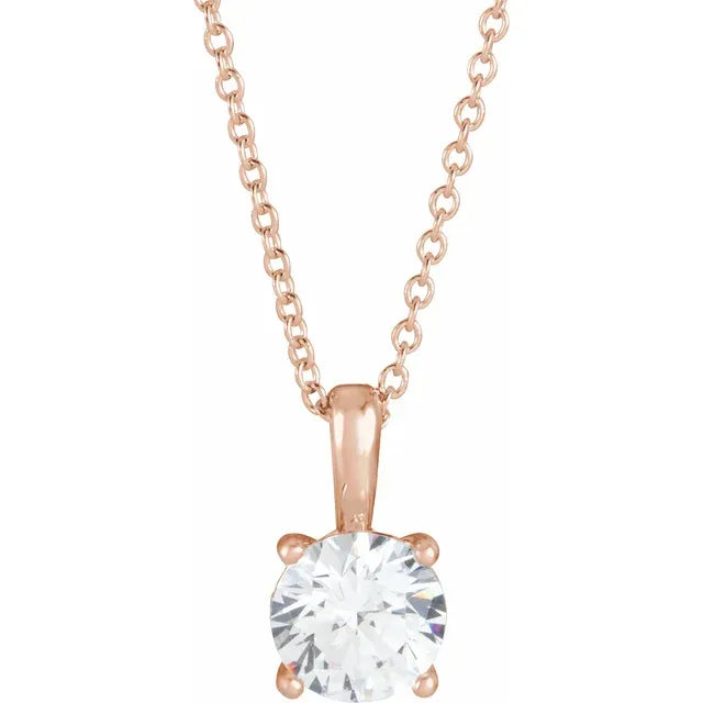 Round Natural Diamond Solitaire Necklace 14K Rose Gold