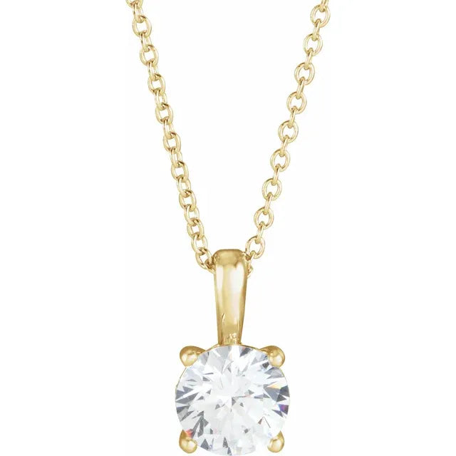 Round Natural Diamond Solitaire Necklace 14K Yellow Gold