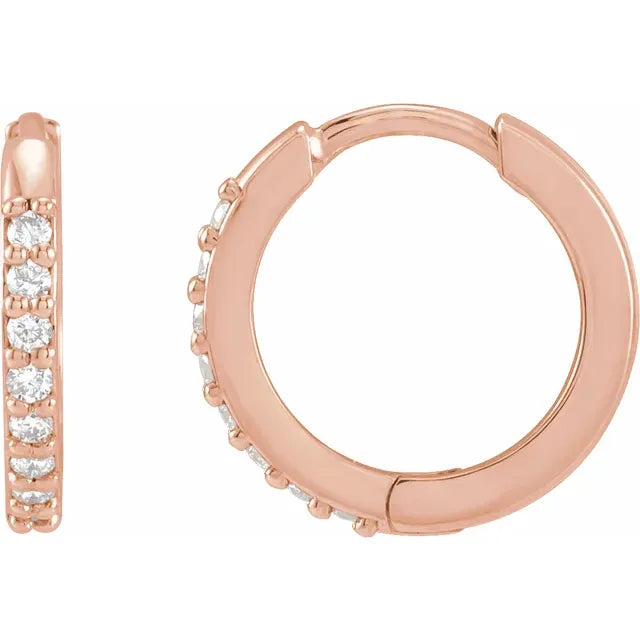 14K Rose gold Diamond hoops 1/8 CT