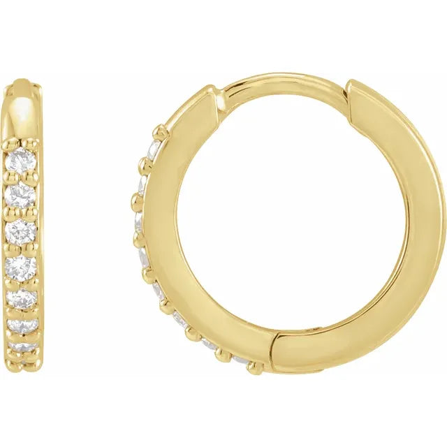 14K Yellow gold Diamond hoop earrings for women 1/8 CTW