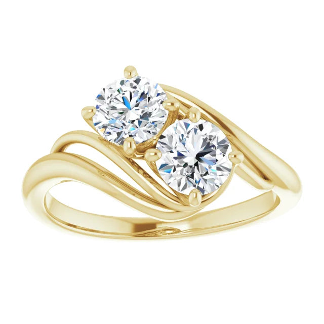 1 CTW 2 Stones Diamond engagement ring on 18K Yellow Gold