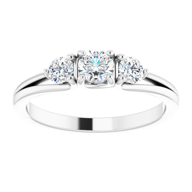 Three-Stone Diamond Engagement Ring in Gold or Platinum