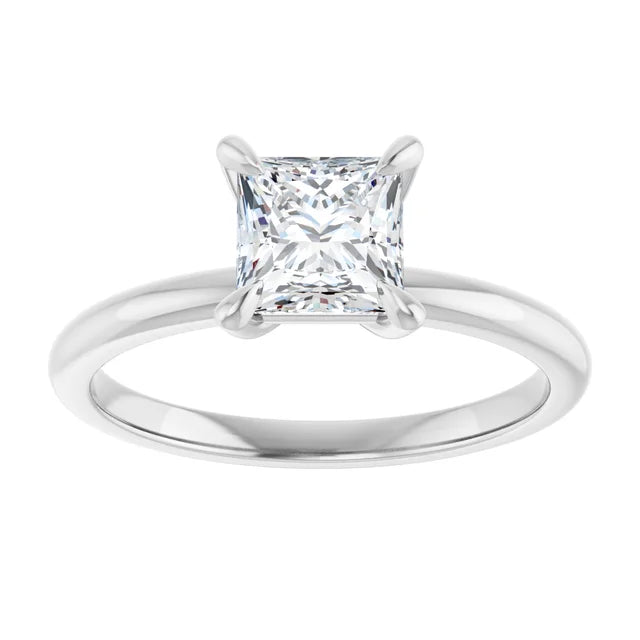 Princess Cut Solitaire Diamond Engagement Ring in Gold or Platinum (Claw Prong)