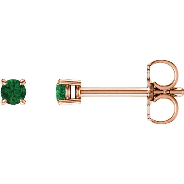 Emerald Earrings - 14K Rose Gold Stud Earrings Emerald stone 2.5 MM