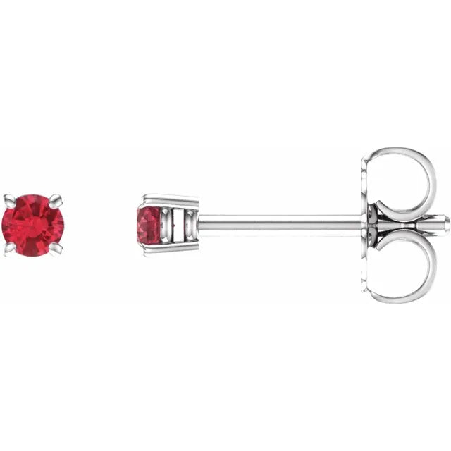 14k White gold stud earrings ruby Stone 2.5 MM Details