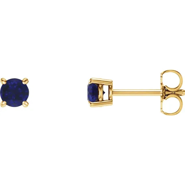 Blue Sapphire Stud earrings 4 MM 14K yellow gold studs 