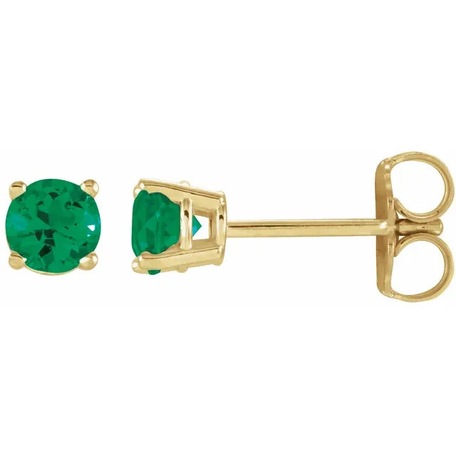 Emerald Earrings - 14K Yellow Gold Stud Earrings Emerald stone 5 MM Details