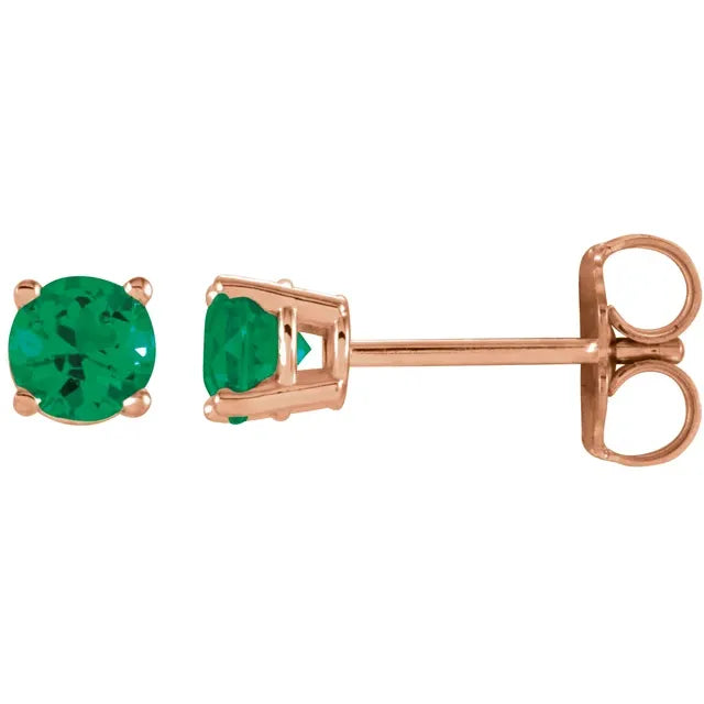 Emerald Earrings - 14K Rose Gold Stud Earrings Emerald stone 4 MM