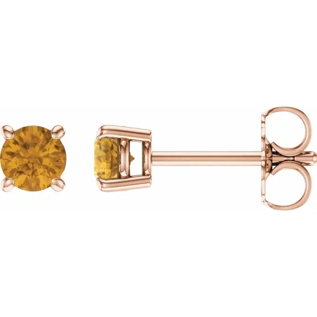 14K Rose Gold 4-Prong Natural Citrine Stud Earrings 5 MM