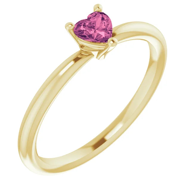 14K yellow gold Heart Shape pink tourmaline gemstone 4X4 