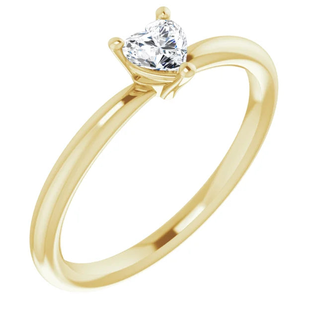 Heart Shape Gemstone Solitaire Ring (white Sapphire ring) 4X4 MM Yellow Gold