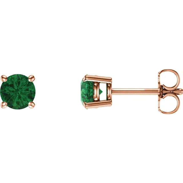 Emerald Earrings - 14K Rose Gold Stud Earrings Emerald stone 5 MM