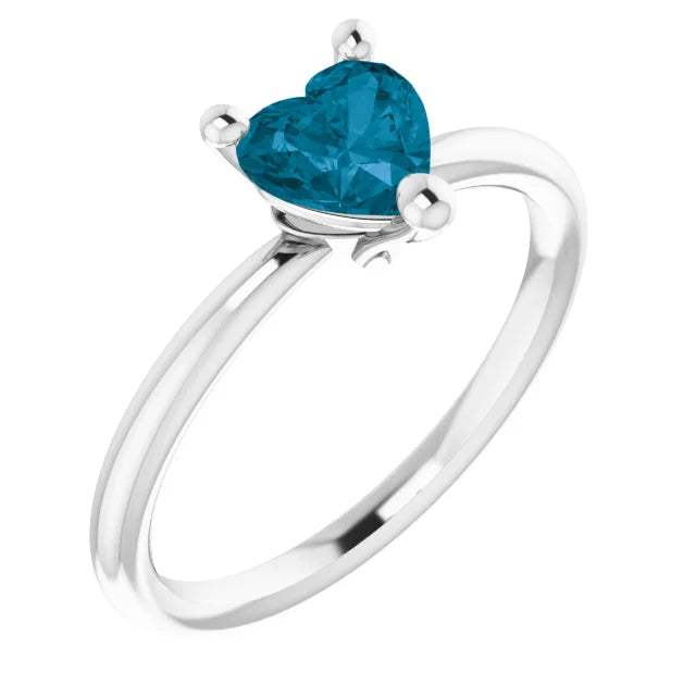 Platinum heart shape solitaire ring - London Blue Topaz Ring 6X6 MM