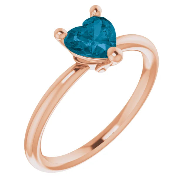 14K Rose Gold heart shape solitaire ring - London Blue Topaz Ring 6X6 MM